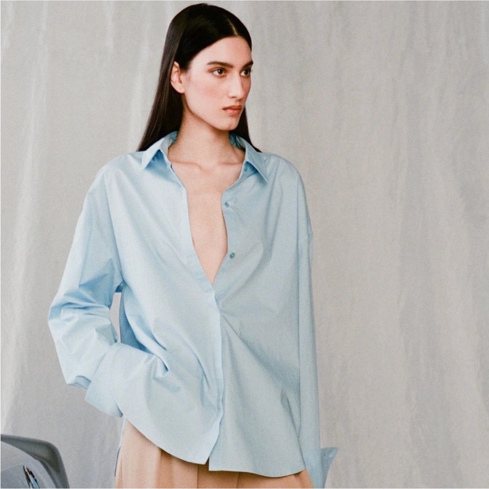 STAUD Colton Shirt in Baby Blue - size S